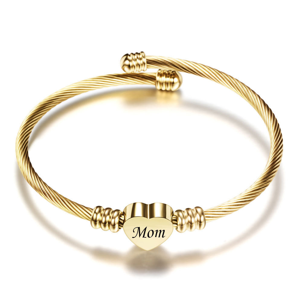Cherished Heart Stainless Steel Mom Bracelet