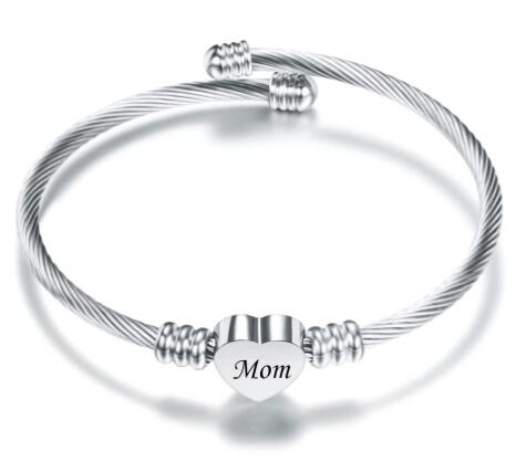 Cherished Heart Stainless Steel Mom Bracelet