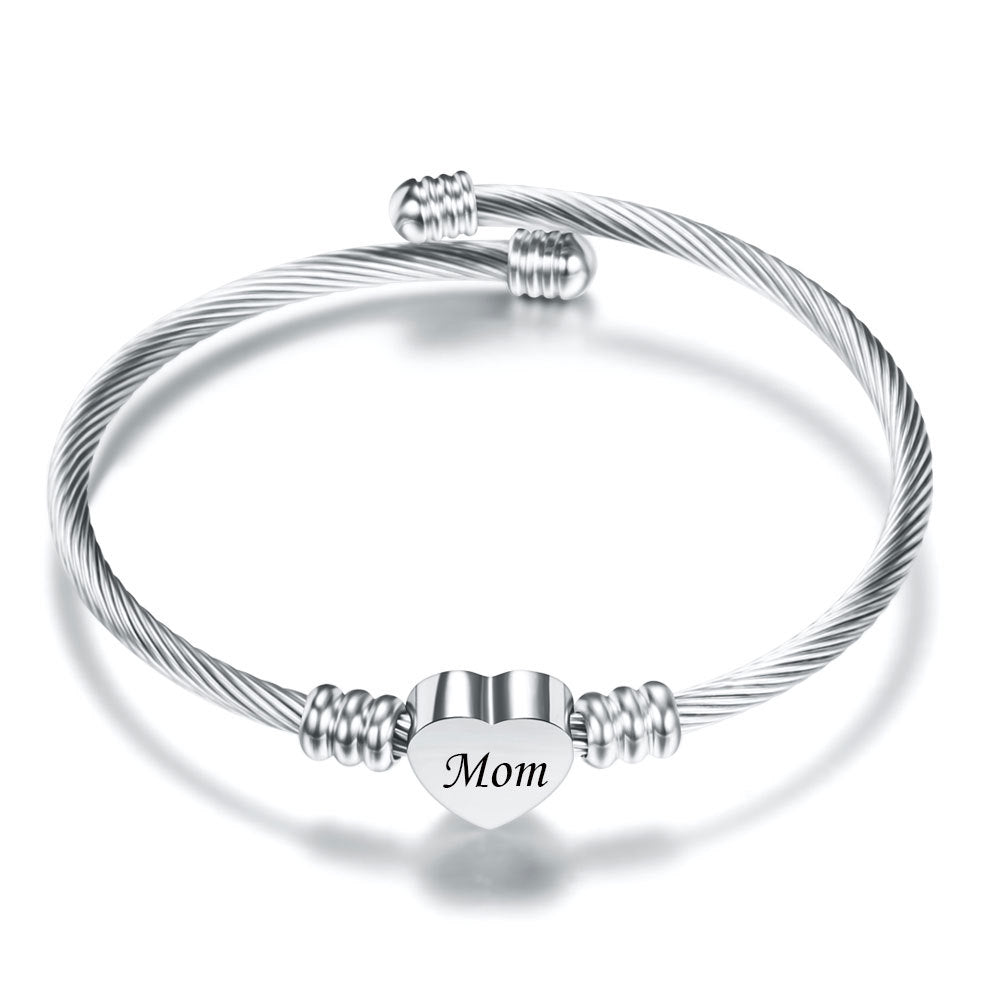 Cherished Heart Stainless Steel Mom Bracelet
