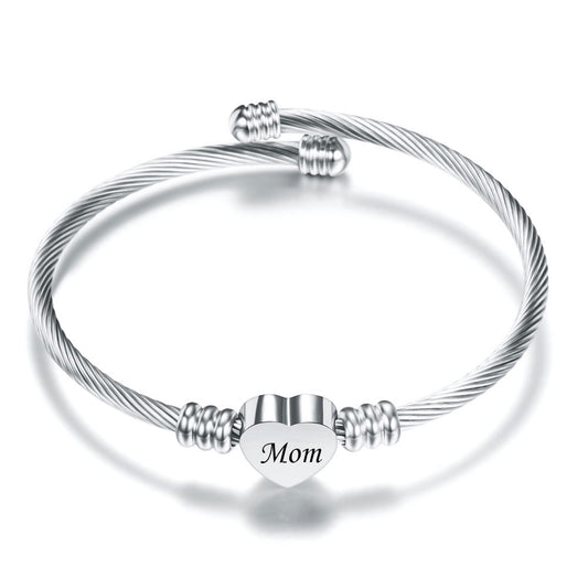 Cherished Heart Stainless Steel Mom Bracelet