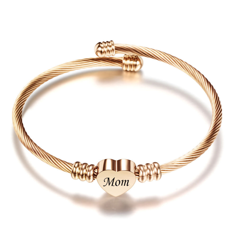 Cherished Heart Stainless Steel Mom Bracelet