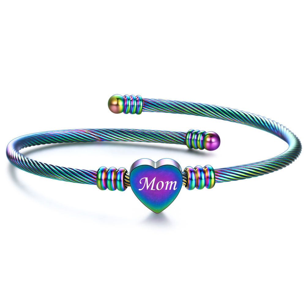 Cherished Heart Stainless Steel Mom Bracelet